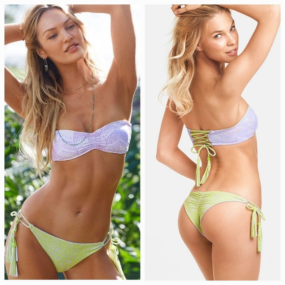 Victoria's Secret Swim Reversible Lace Up Tassle Bikini Top & Bottom Set - Small - Picture 8 of 11